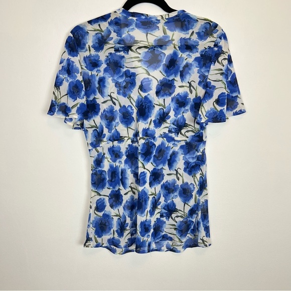 VTG Jaclyn Smith Blue White Floral Two Piece Set Sheer Top Midi Skirt sz Large - Picture 6 of 13